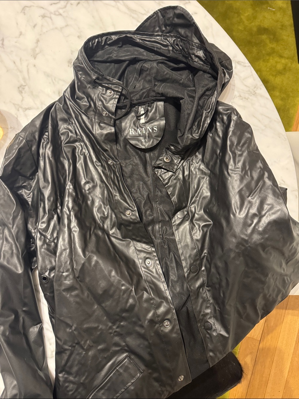 Rains Black Hooded Waterproof Raincoat